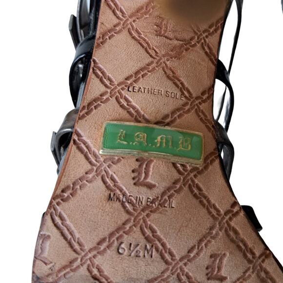 L.A.M.B. Black Patent Leather LaDonna Strappy Stillito Heels Sandals - Picture 9 of 10